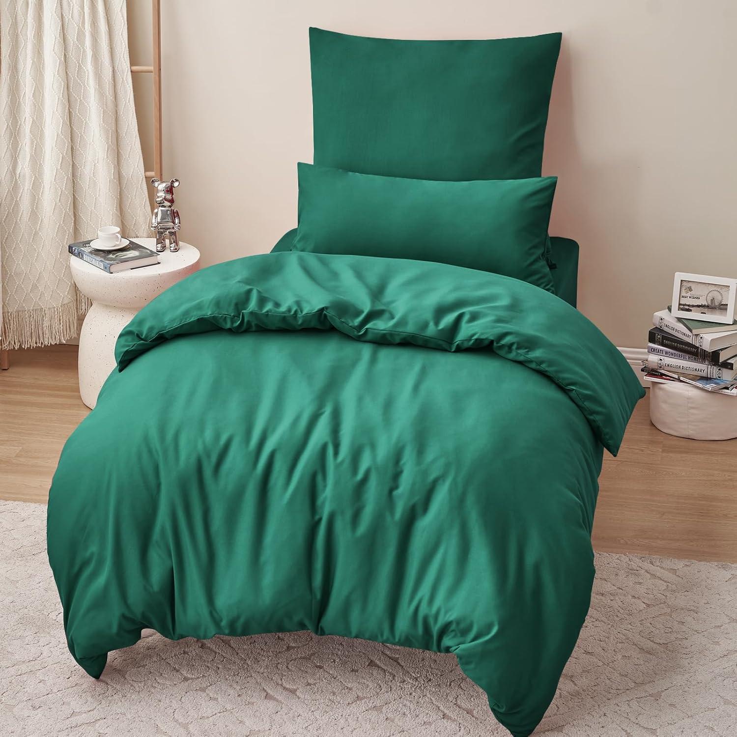Bettwäsche Set 155x220 Grün Mikrofaser Weich & Bügelfrei