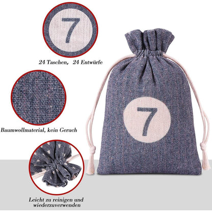 Adventskalender zum Selber Befüllen, 24 Stoffsäckchen