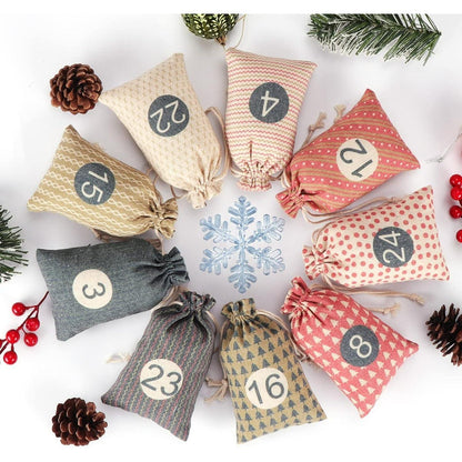 Adventskalender zum Selber Befüllen, 24 Stoffsäckchen