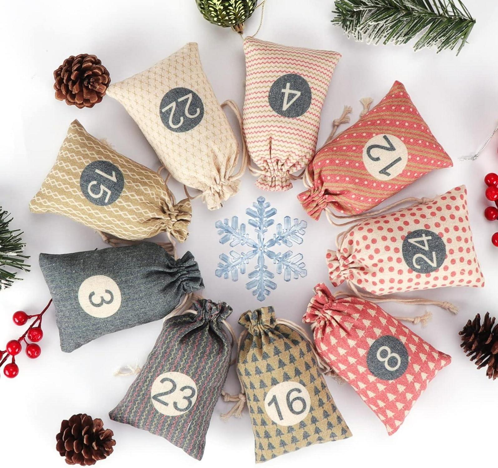 Adventskalender zum Selber Befüllen für Kinder Mädchen 24 Stoffsäckchen
