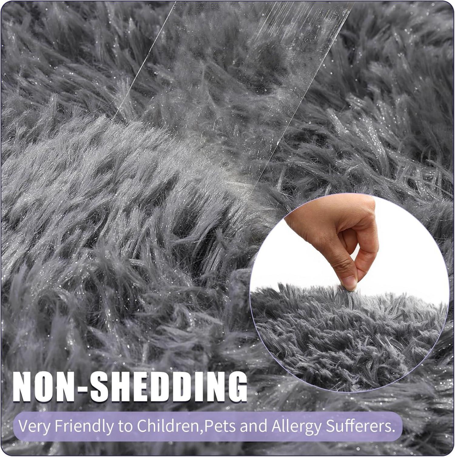 Enyhom Shaggy Teppich 80x160 cm Hochflor Grau