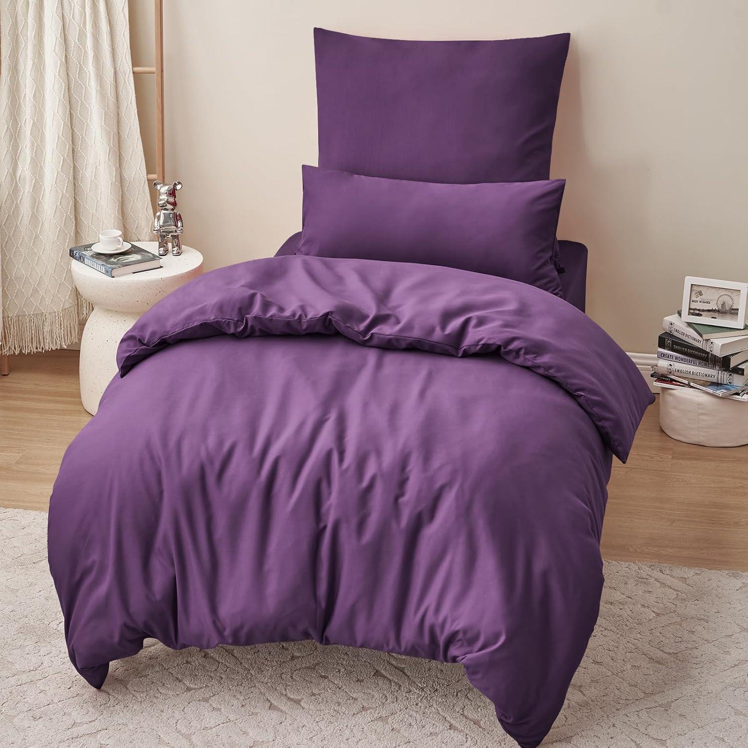 Bettwäsche 155x220 lila Mikrofaser Set - Weich, Bügelfrei, Reißverschluss