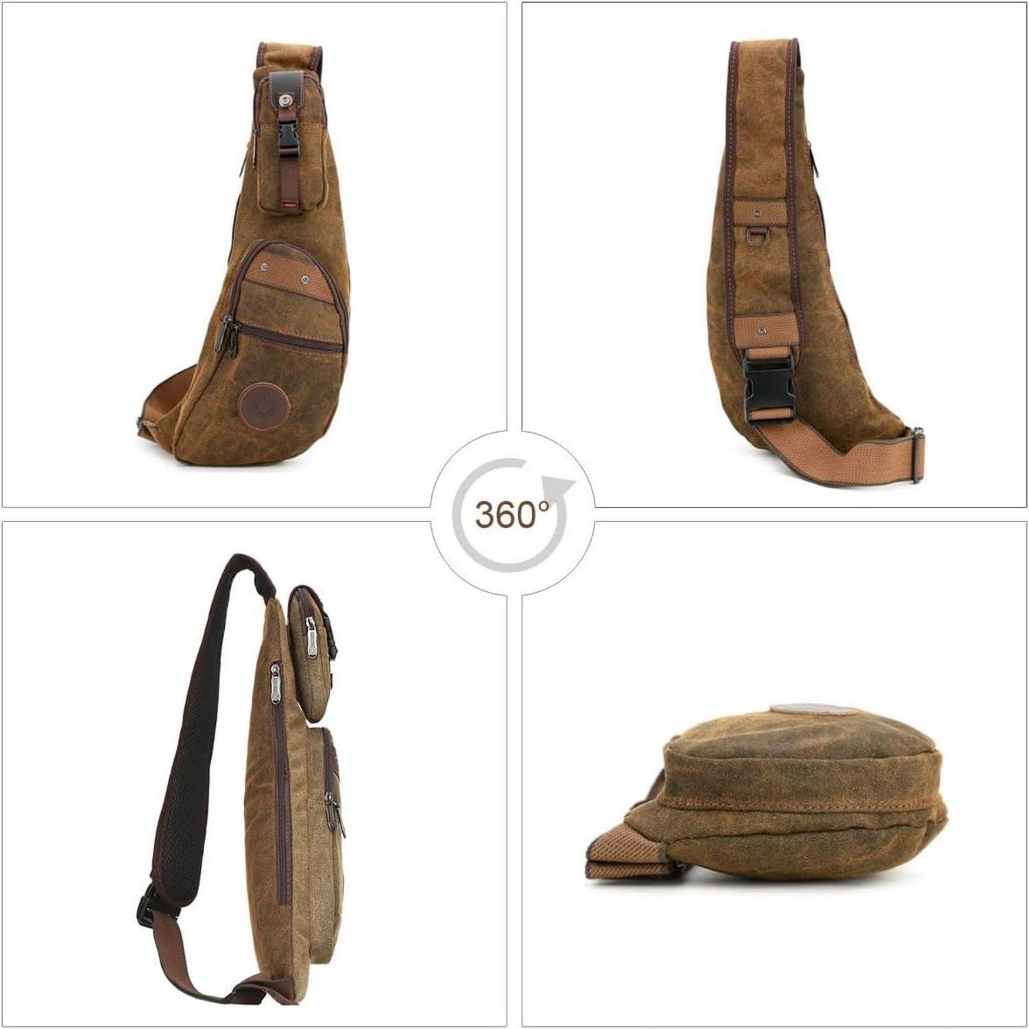 Leathario Canvas Brusttasche Crossbody Bag Sling Rucksack