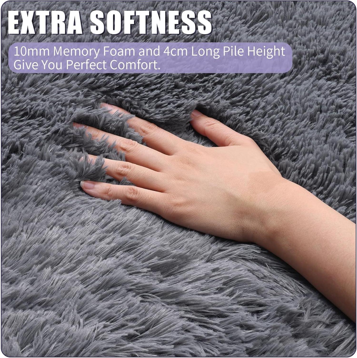 Großer Hochflor Shaggy Teppich 120 x 160 cm, Grau, Waschbar