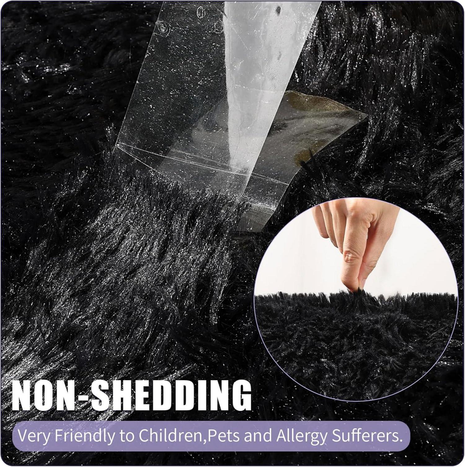 Enyhom Shaggy Teppich 120 x 160 cm Schwarz Luxus Samt Hochflor Teppich