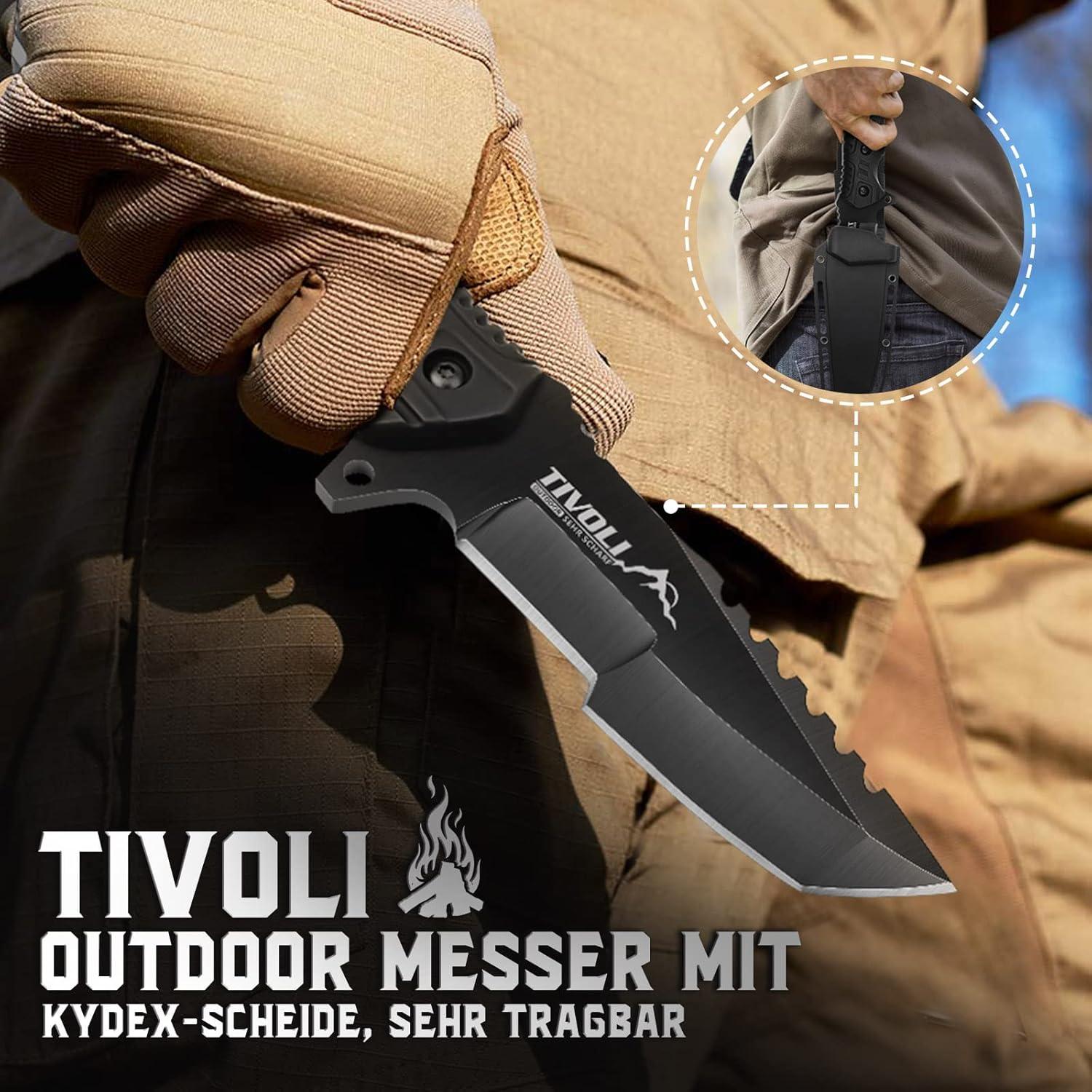 TIVOLI Survival Messer Outdoor Jagdmesser D2 Stahl 22,5cm Bushcraft Männern