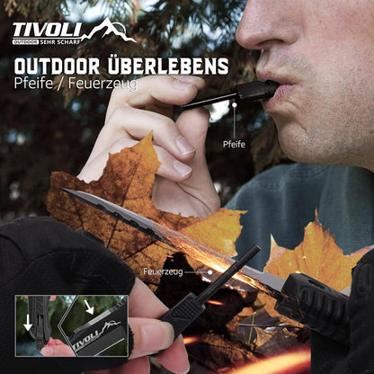 TIVOLI Großes Survival Messer- Outdoor Jagdmesser D2 Stahl Klinge Full Tang