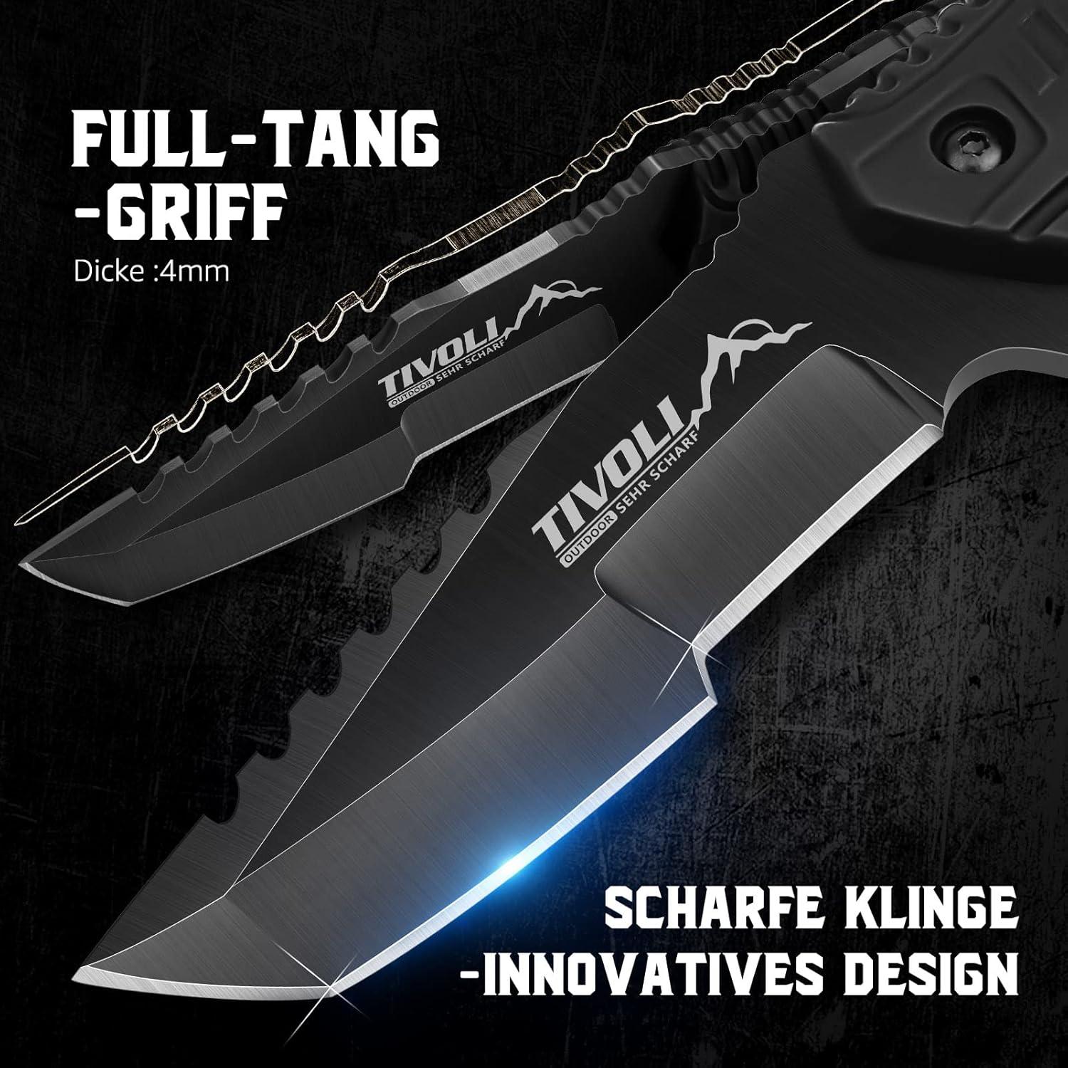 Survival Messer D2 Stahl Klinge 9,5cm Gürtelmesser + Scheide