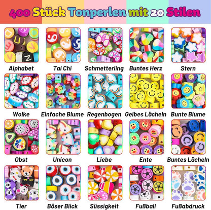 Tonperlen Set 403 Stück für Kinder Schmuck Basteln