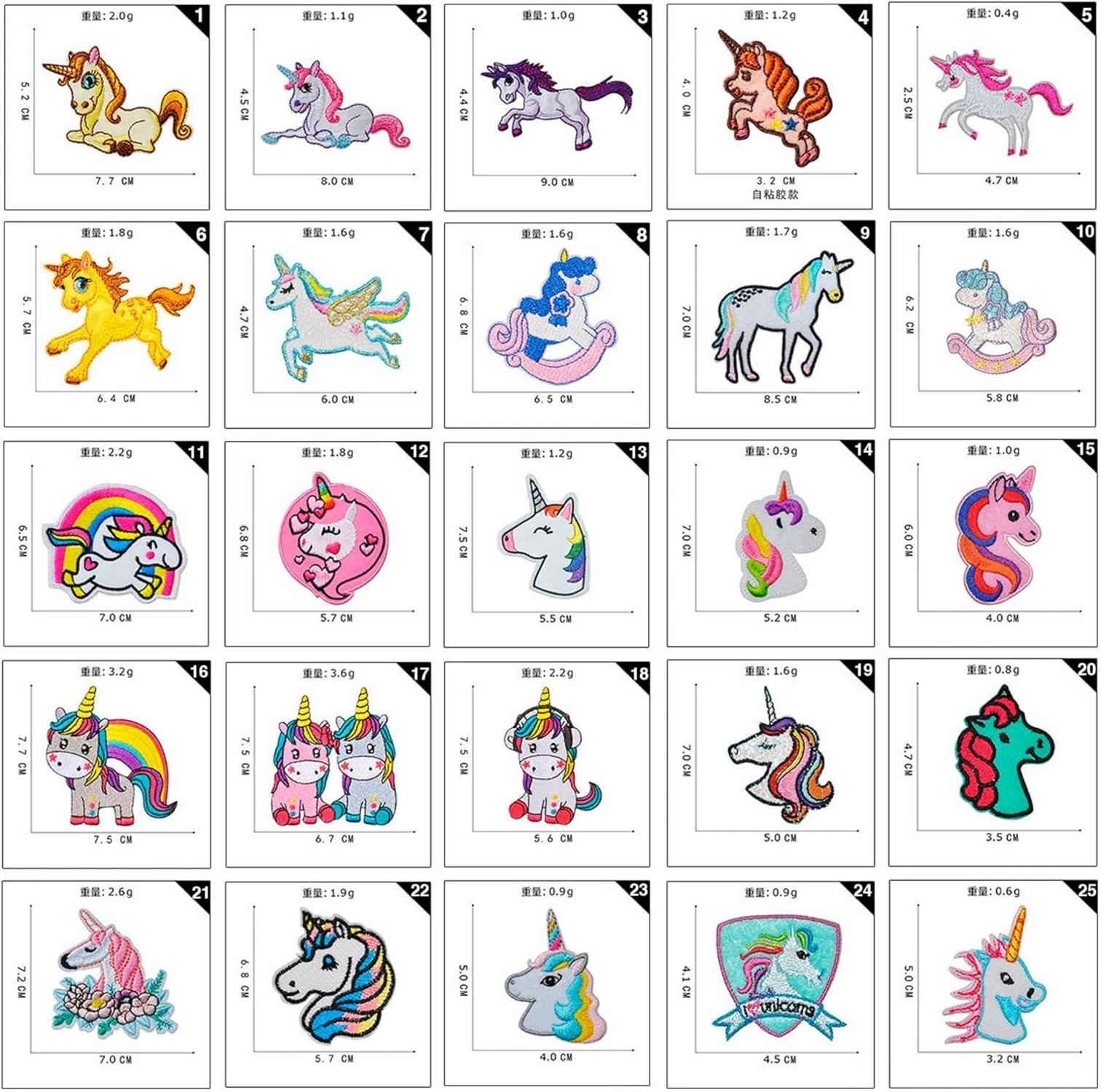 25er Set Kinder Bügelbilder Aufnäher Patches Einhorn Mädchen