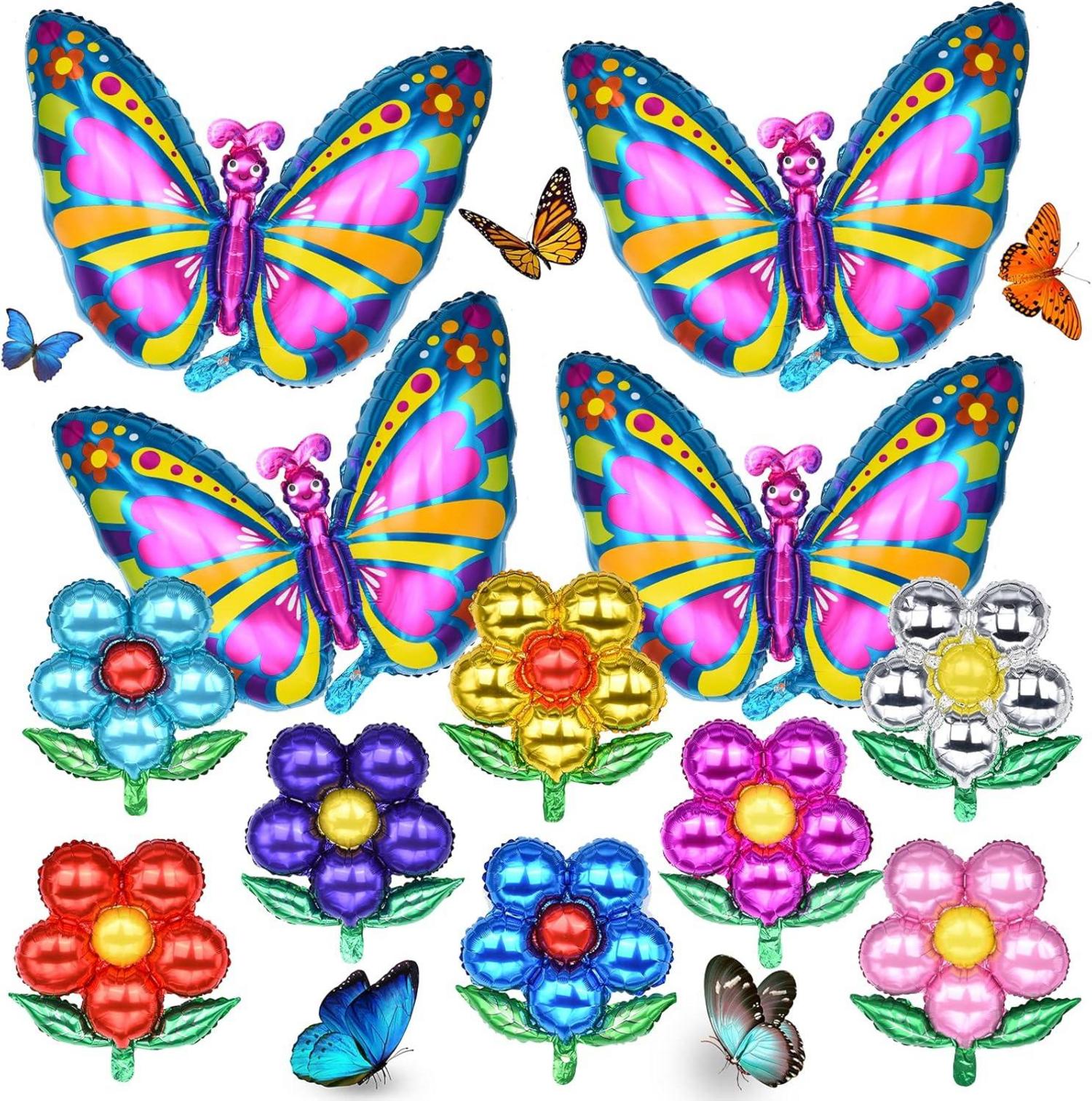 Schmetterling Folienballons Set Blumen für Kindergeburtstag