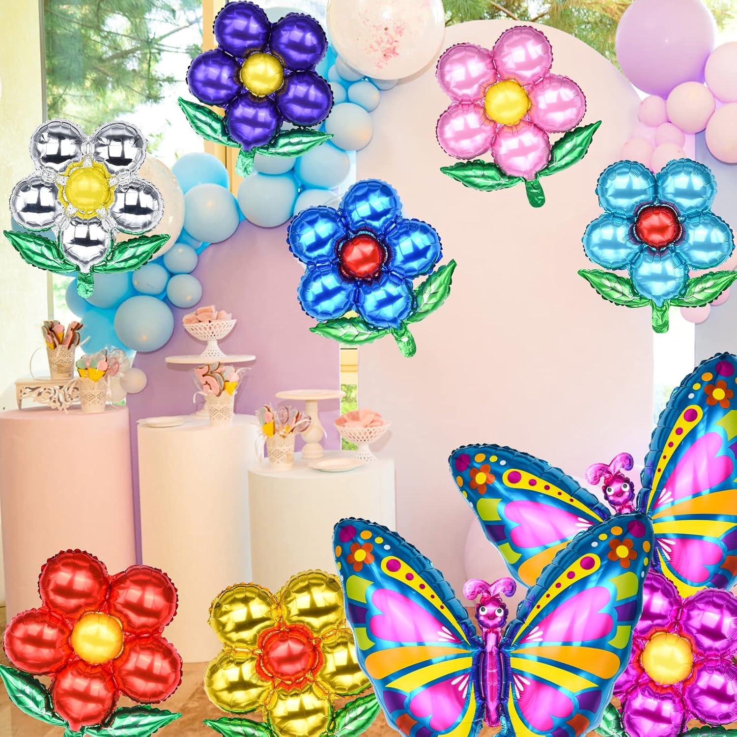 Herefun Blumen Schmetterlings Folienballons, 12 Stück für Mädchen Geburtstag, Kindergeburtstag