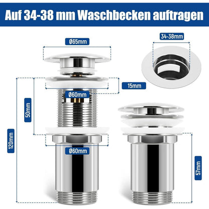 Universal Ablaufgarnitur Waschbecken mit Überlauf Haar-Sieb