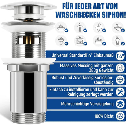 Universal Ablaufgarnitur Waschbecken mit Überlauf Haar-Sieb