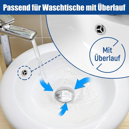 Ablaufgarnitur mit Haarsieb und Pop-Up Ventil - Chrom - Überlauf - Dichtungen