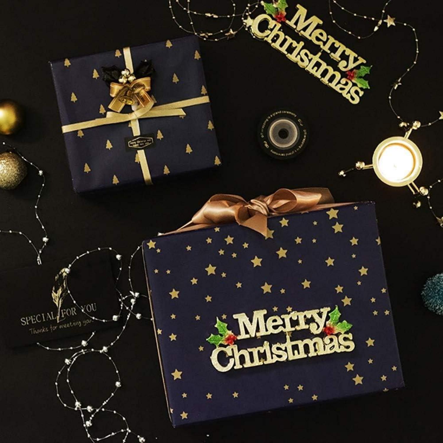 Recycelbares Weihnachtsgeschenkpapier 10 Blatt 6 Designs 100x43 cm Marineblau Gold