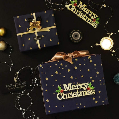 Recycelbares Weihnachtsgeschenkpapier 10 Blatt 6 Designs 100x43 cm Marineblau Gold
