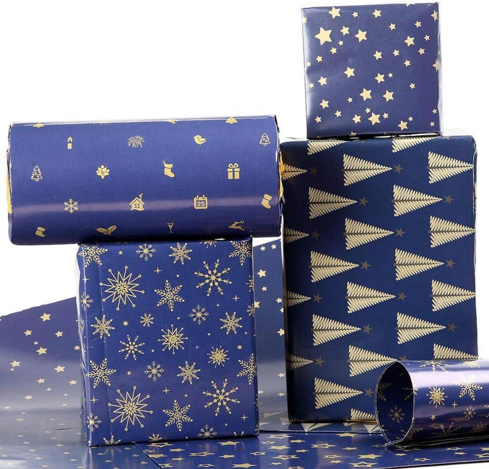 Weihnachtsgeschenkpapier 10 Blatt in Rolle 6 Designs 100x43 cm Recycling