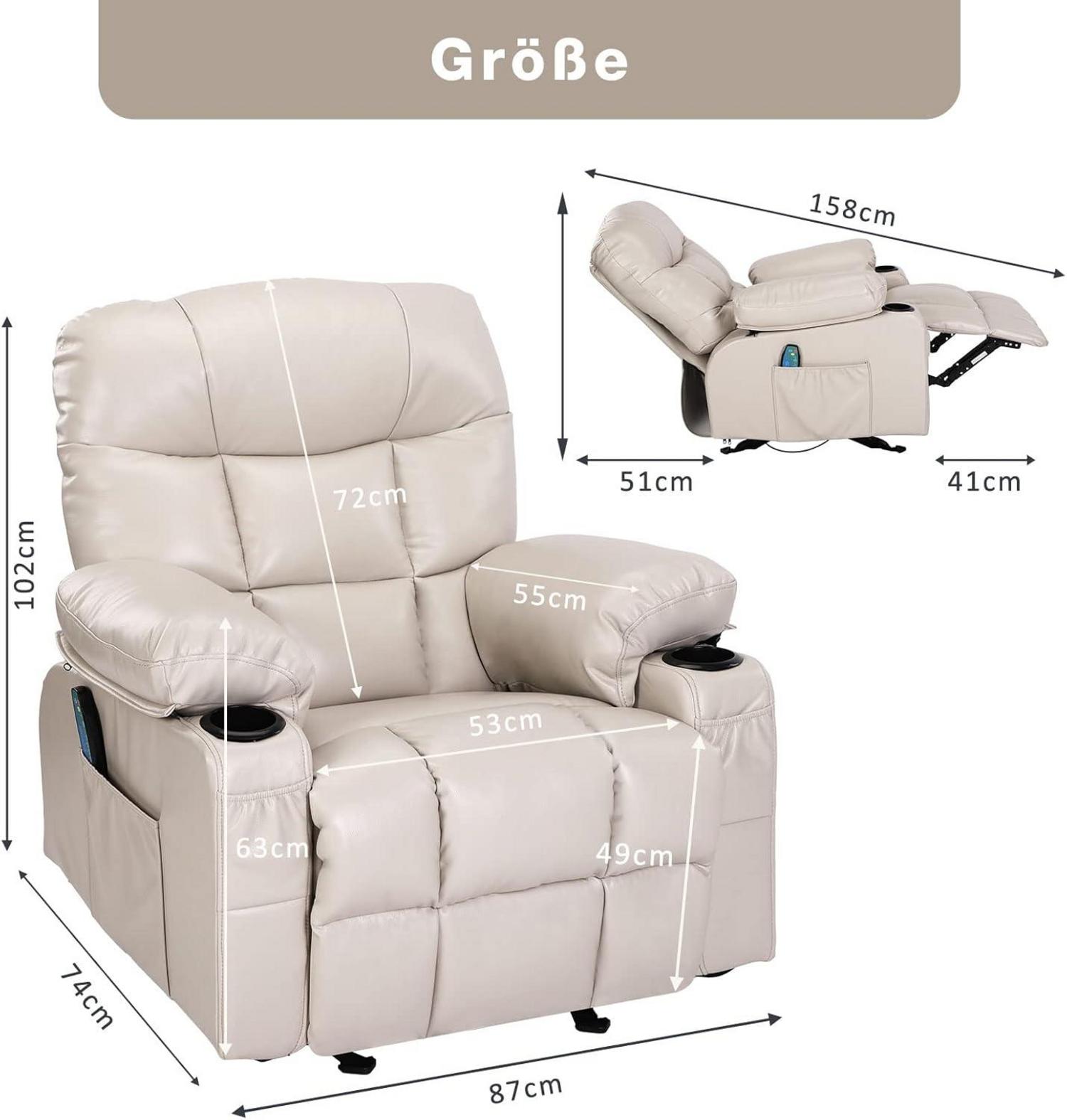 Relaxsessel mit Liege-, Massage-, Wärme- und Vibrationsfunktion