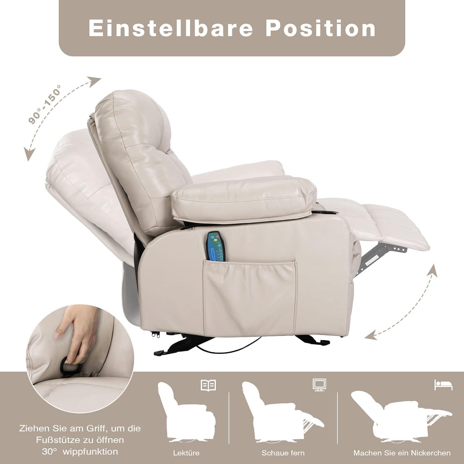 Fantasylab Relaxsessel mit Massage- und Wärmefunktion, USB-Ladeanschluss