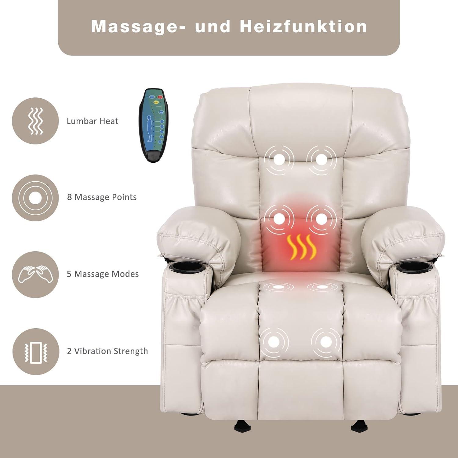 Relaxsessel mit Liege-, Massage-, Wärme- & Vibrationsfunktion