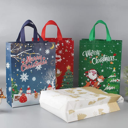 Weihnachtstragetaschen blau Santa Claus Snowflake 5er Set 30x12x40cm