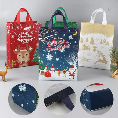 Weihnachts-Tragetaschen blau Santa Claus Schneeflocke Schneemann 5er Set