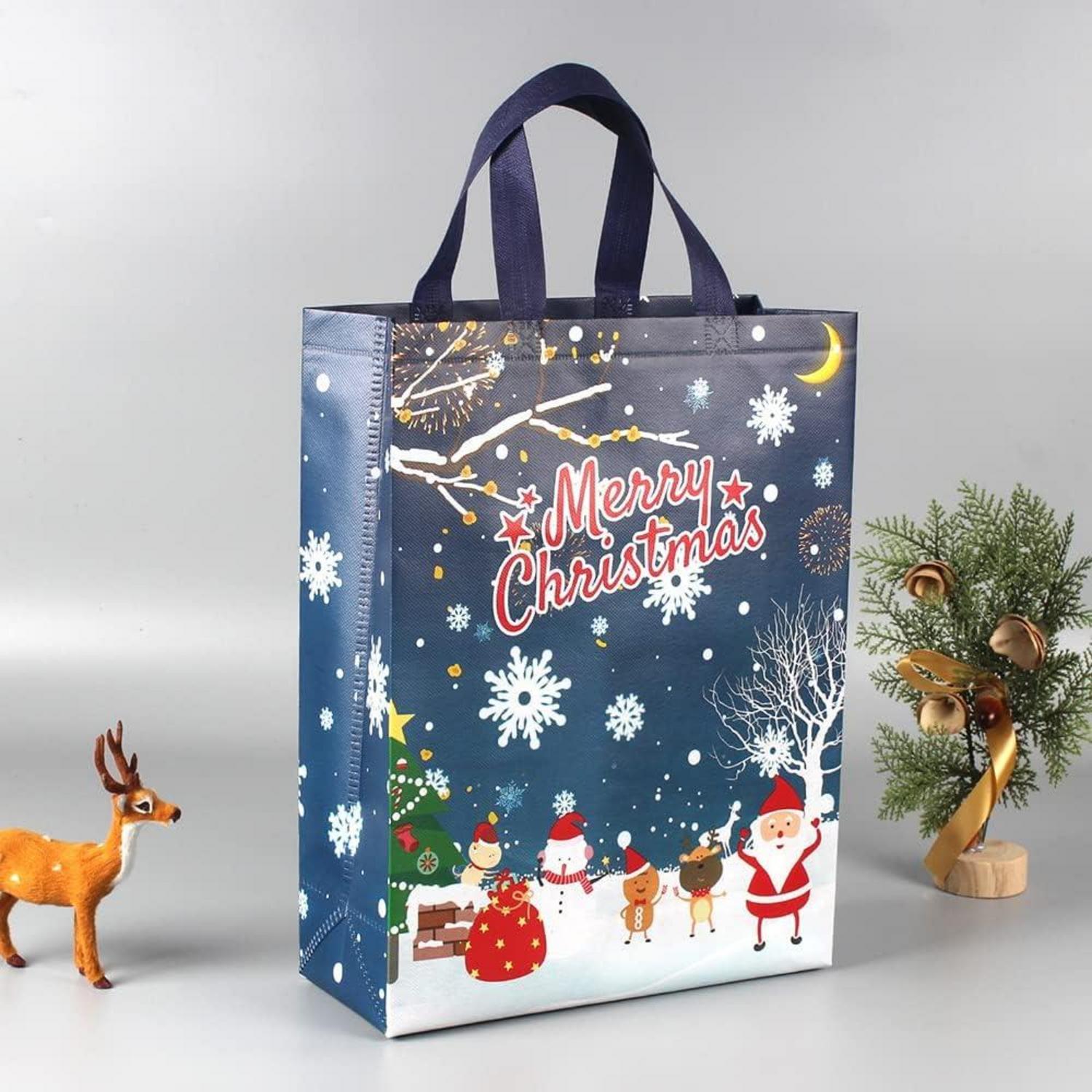 Weihnachtstragetaschen blau Santa Claus Snowflake 5er Set 30x12x40cm