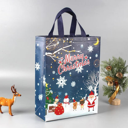 Weihnachtstragetaschen blau Santa Claus Snowflake 5er Set 30x12x40cm