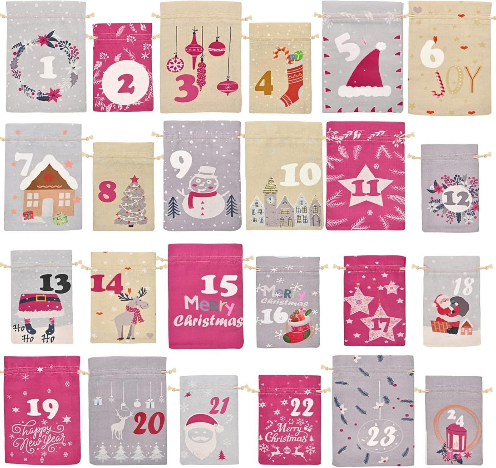 Adventskalender zum Befüllen Stoff 24 Weihnachten Säckchen Kinder DIY