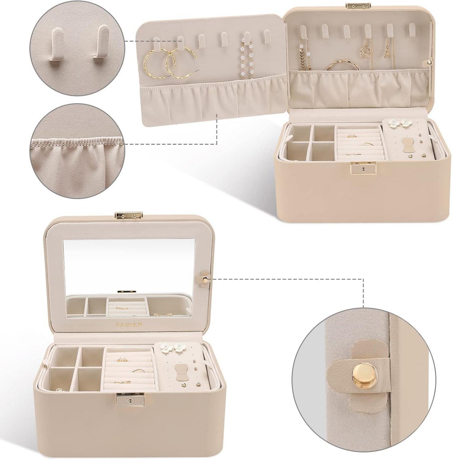 Schmuckkästchen mit Spiegel und Schloss für Ringe, Ohrringe, Halskette