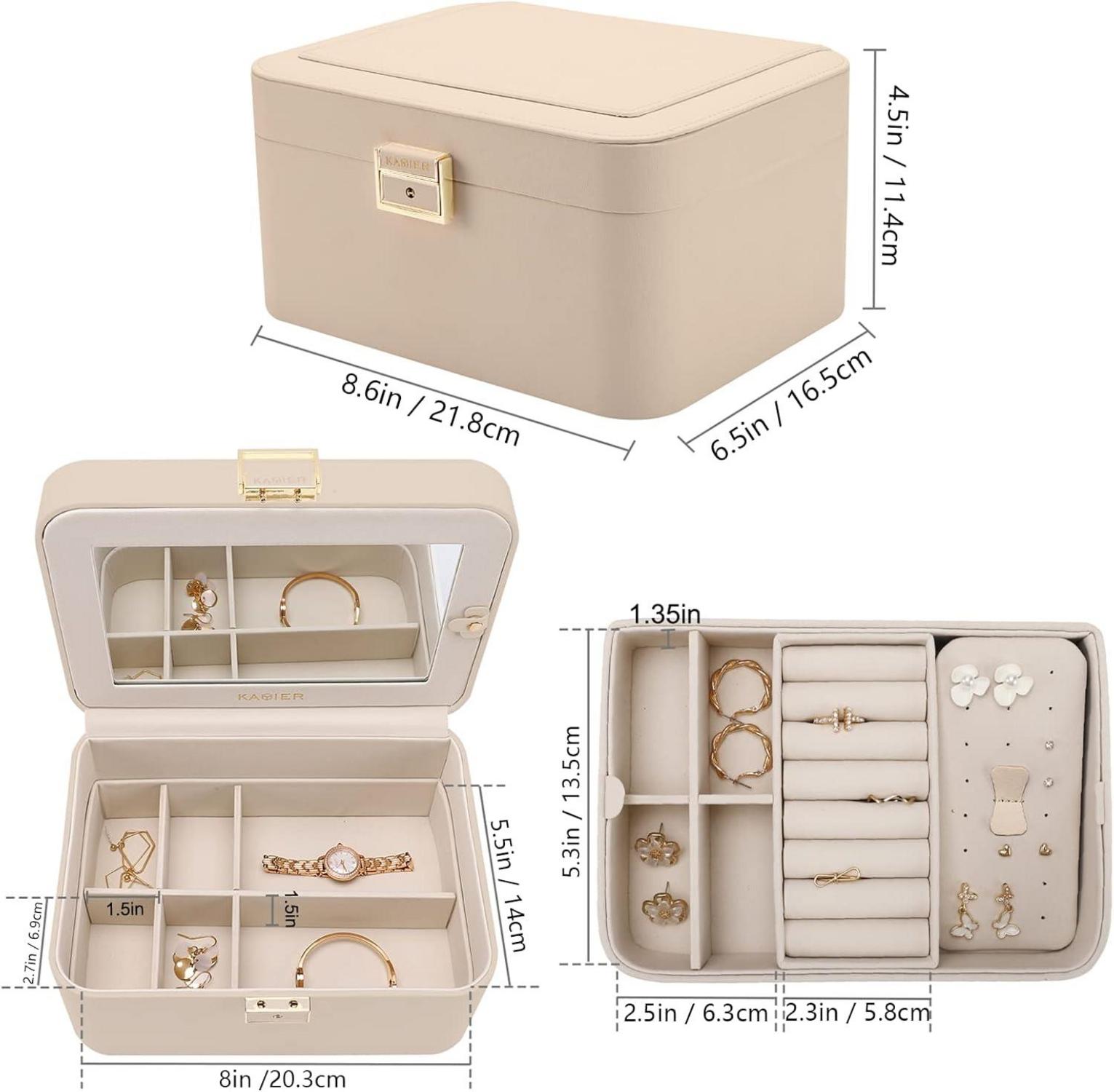 Schmuckkästchen mit Spiegel und Schloss, Wasserdicht, Groß, Beige