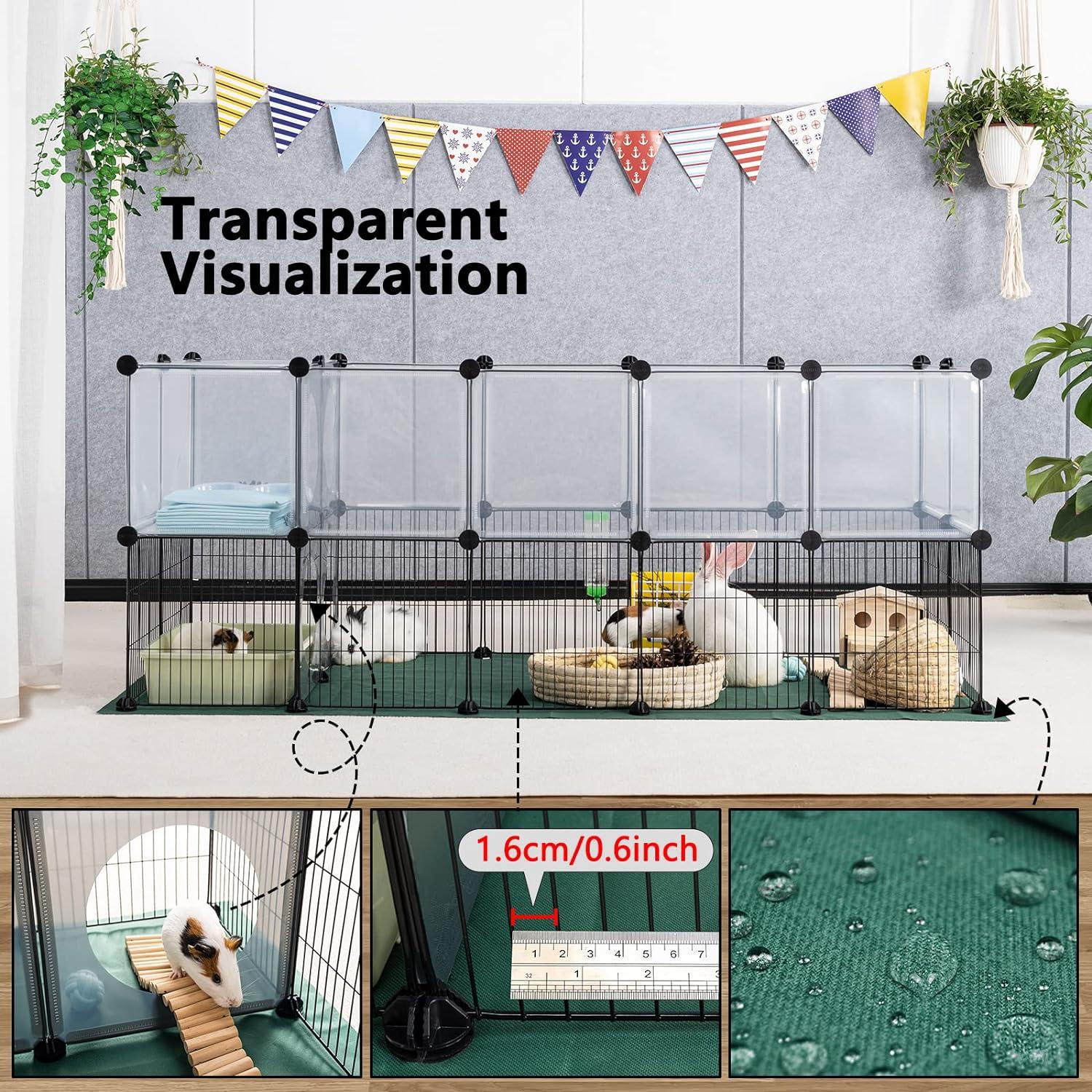 DINMO Laufstall Kleintiere Oxford Matte 63cm Höhe Eisengitter Kunststoff 160x70x63cm