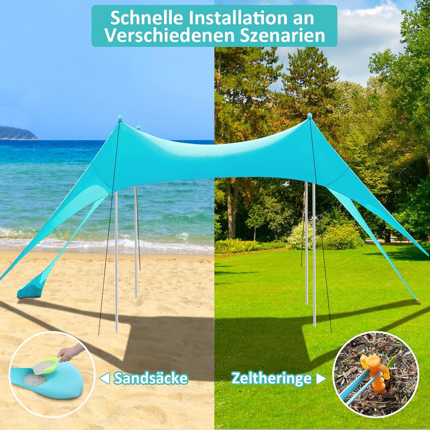 Strandzelt UV Schutz riggoo Sonnenzelt 3x3m für Camping, Angeln, Picknicks