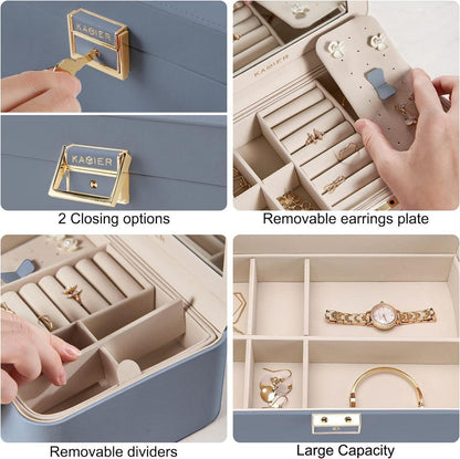 Großes Schmuckkästchen Damen Schmuckschatulle 2 Schicht Spiegel Schlüssel