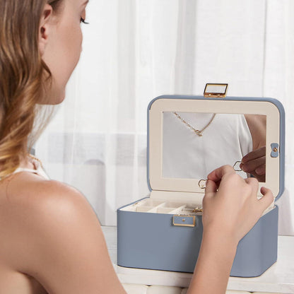 Großes Schmuckkästchen Damen Schmuckschatulle 2 Schicht Spiegel Schlüssel