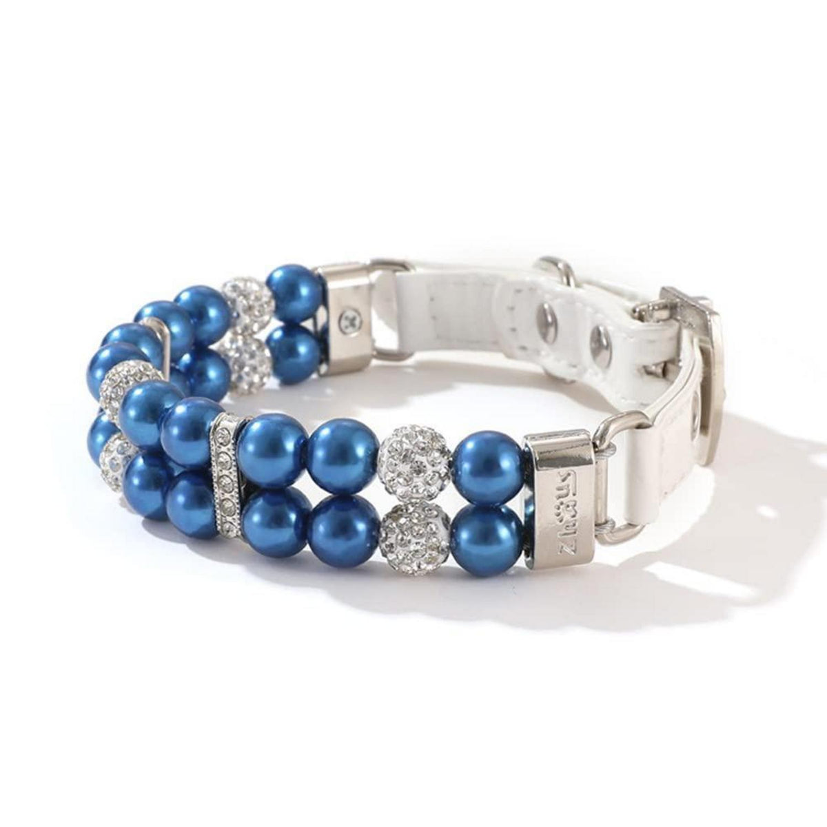 Blaues Perlenhalsband mit Strass – Verstellbar S in Lederoptik