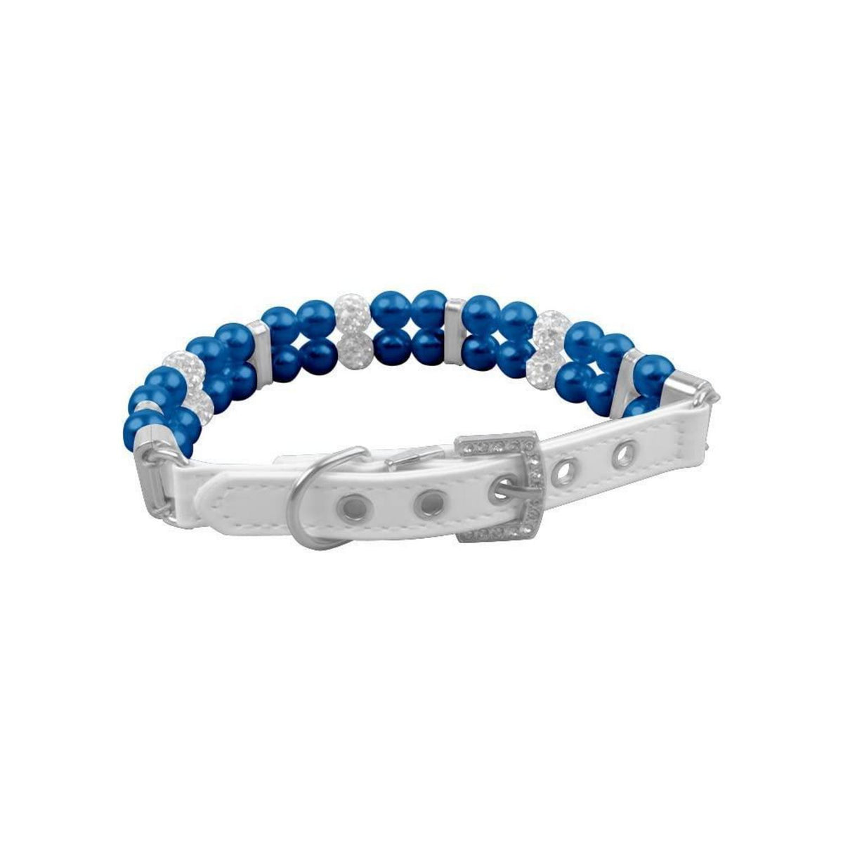 Blaues Perlenhalsband mit Strass – Verstellbar S in Lederoptik