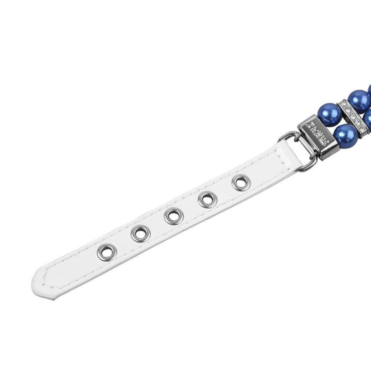 Blaues Perlenhalsband mit Strass – Verstellbar S in Lederoptik