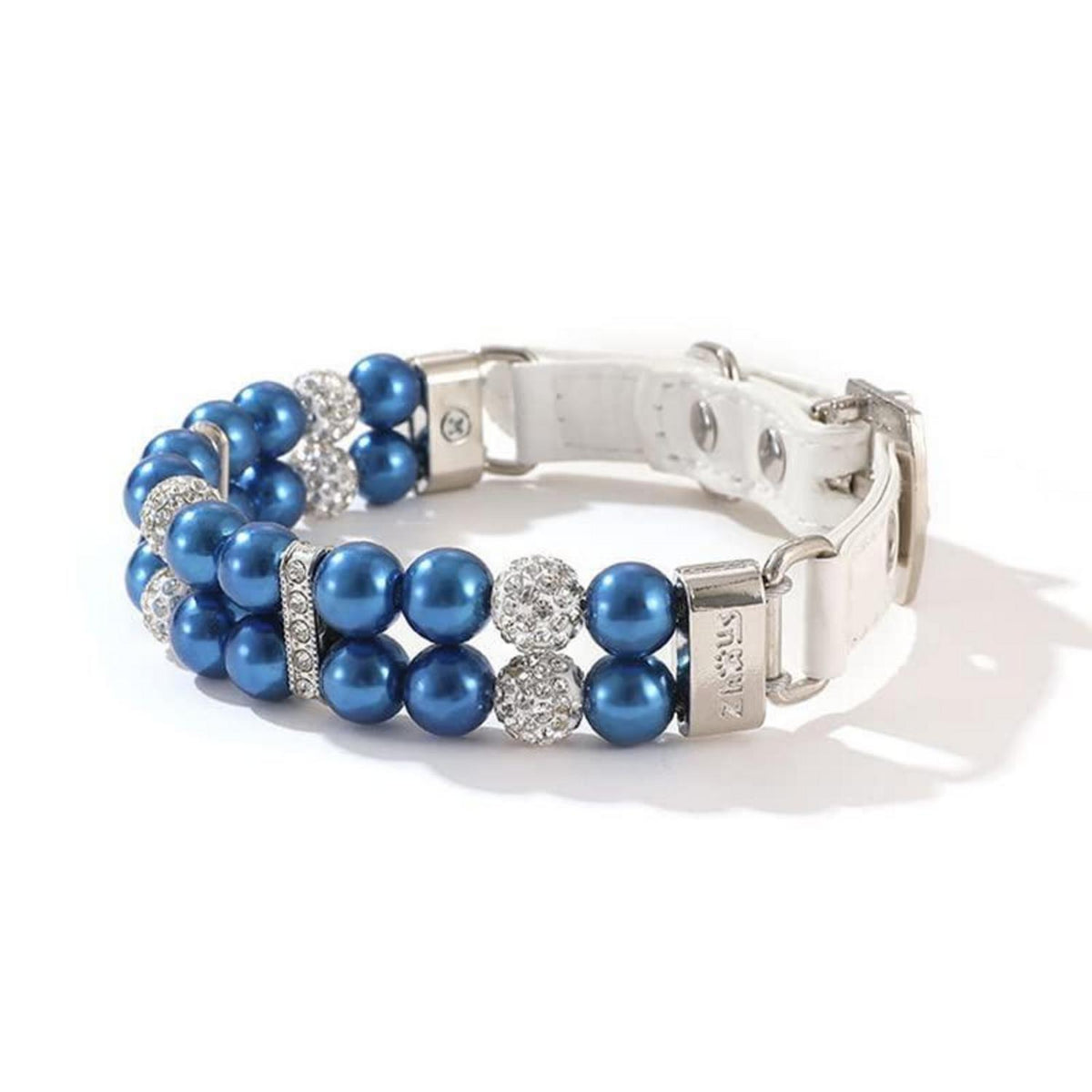 Blaues Perlenhalsband mit Strass – Verstellbar S in Lederoptik