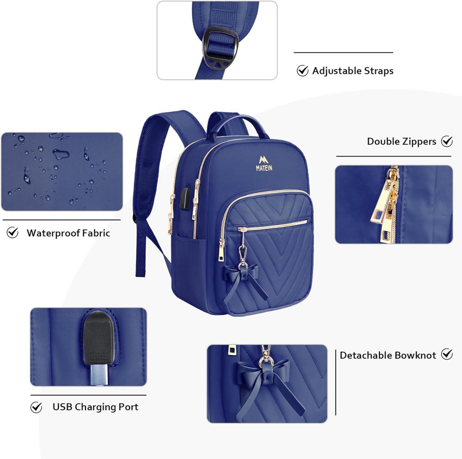 Mini Damen Rucksack in Blau mit Anhänger Quaste und Diebstahlschutz