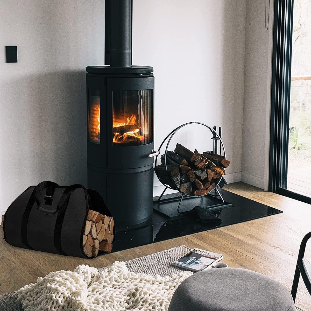 Kaminholztasche aus Segeltuch – Robuste Brennholztasche