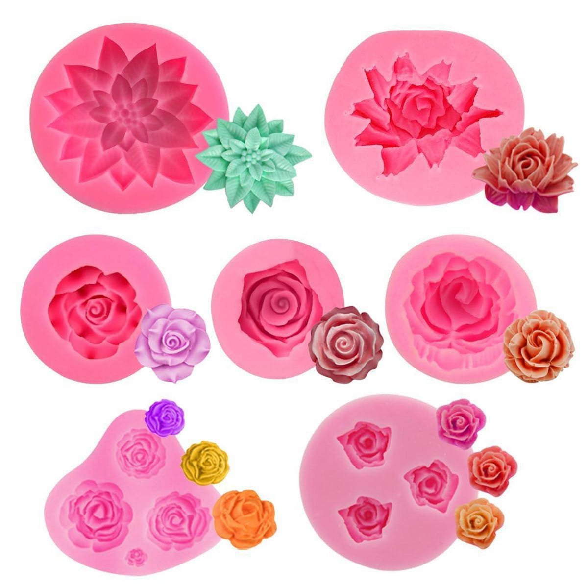Rosen Fondant Silikon Formen Set – 7 Stück 3D Blumen für Kuchen
