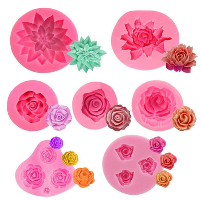 Rosen Fondant Silikon Formen Set – 7 Stück 3D Blumen für Kuchen