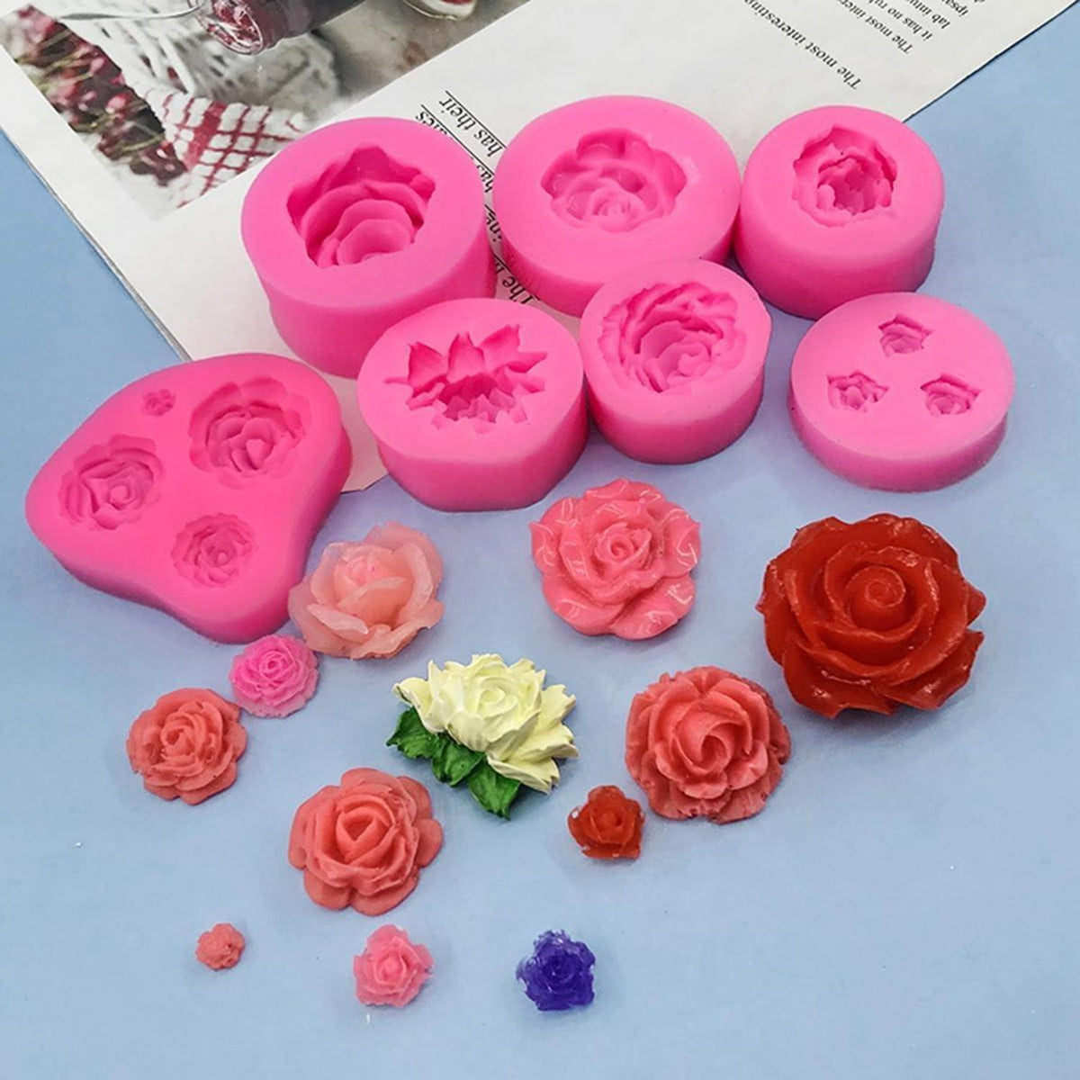 Rosen Fondant Silikon Formen Set – 7 Stück 3D Blumen für Kuchen