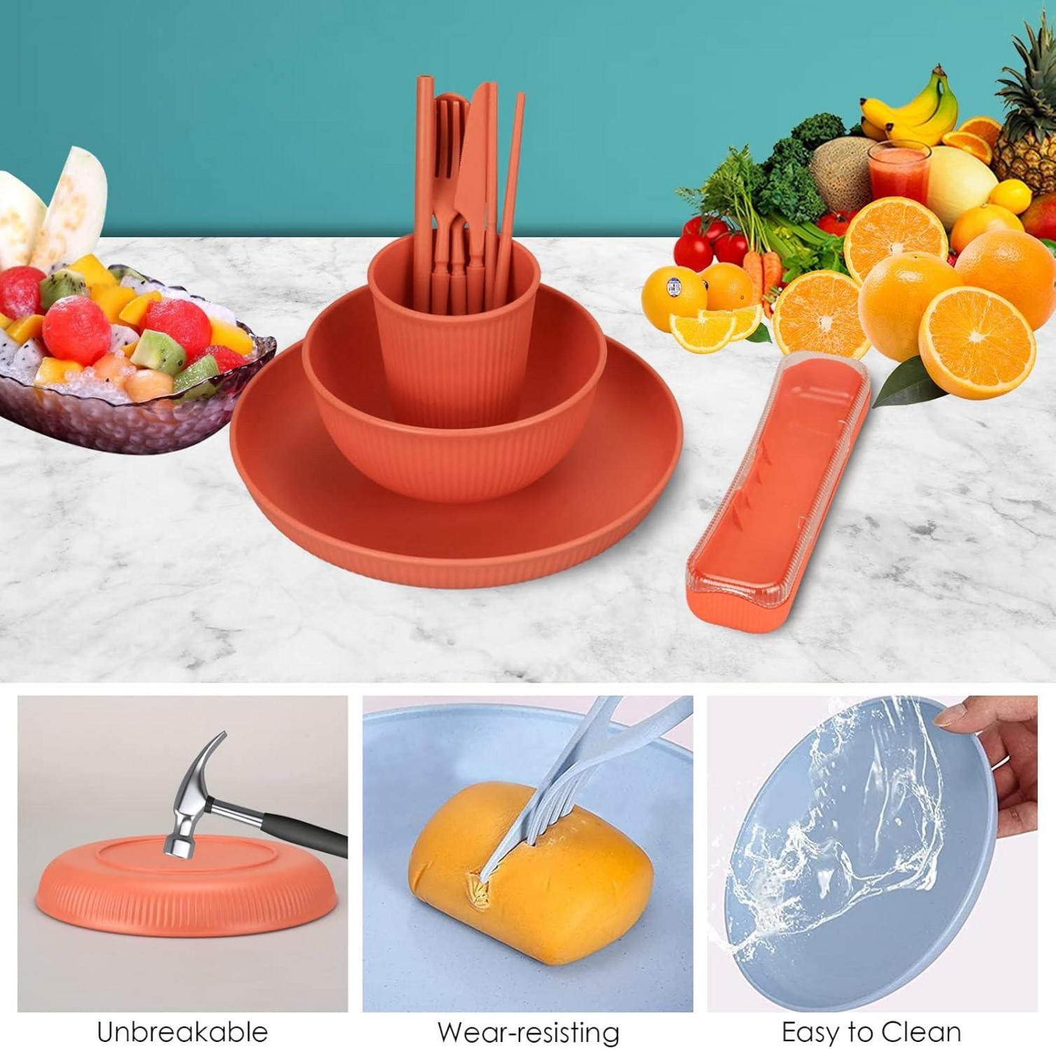 Unzerbrechliches Camping Geschirr Set 6 Personen 66 Teilig Plastik