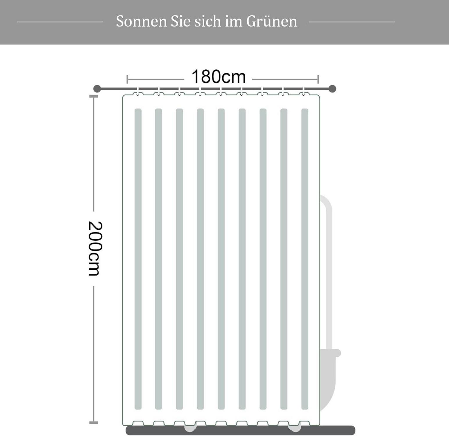 Duschvorhang 180x200 Anti-Schimmel Polyester Grüne Blätter Waschbar