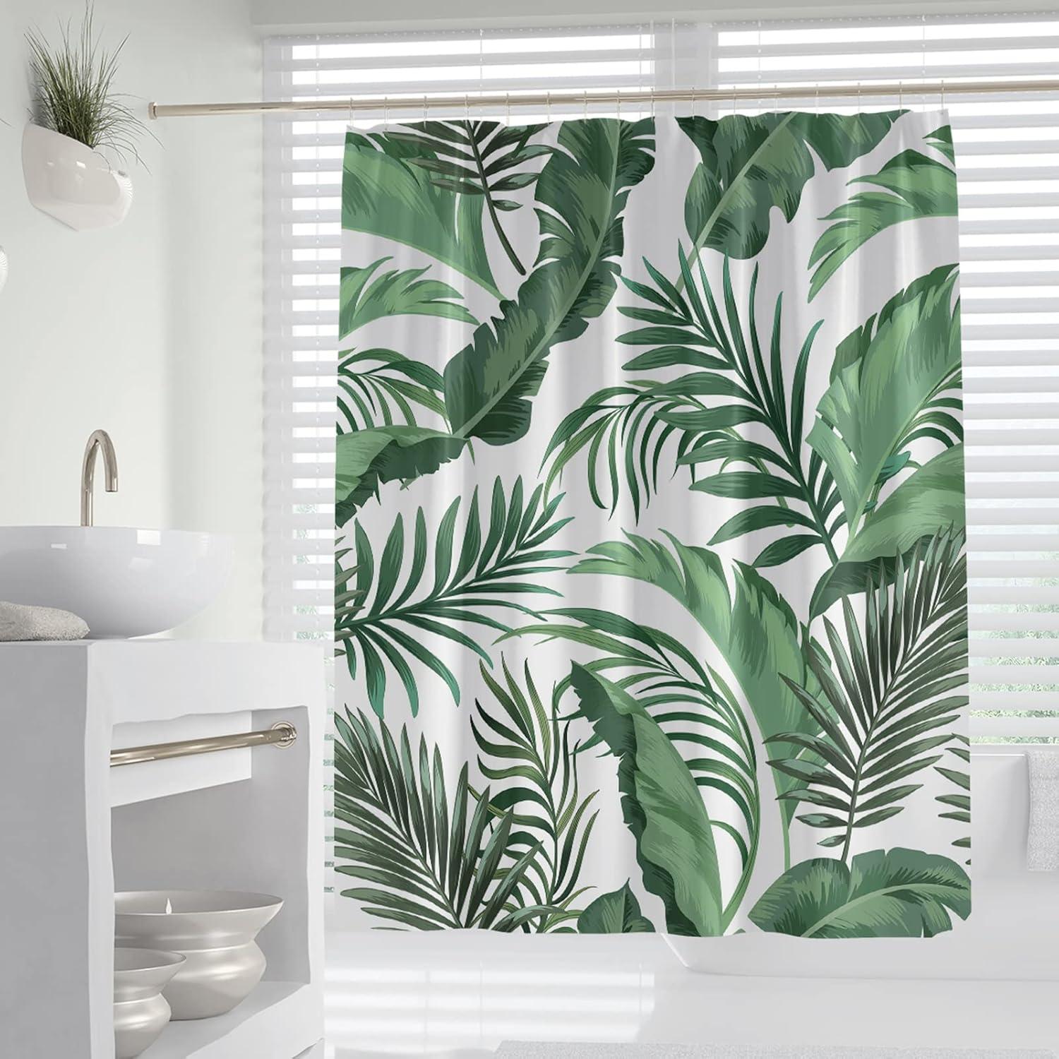 Duschvorhang 180x200 Anti-Schimmel Shower Curtain grüne Blätter Pflanzen