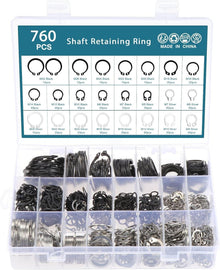 Externe Sicherungsringe Sortiment C-Clips 760 Stück Schwarz Silber