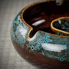 Winddichter Keramik-Aschenbecher mit Deckel Blau 14.5cm - Innen und Außenbereich, Raucher, Dekoration